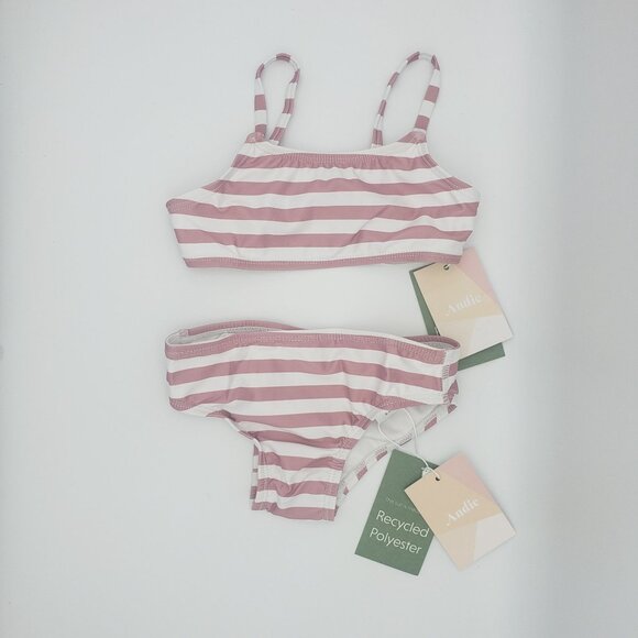 Andie Swim Kids Bikini Set Toddler Girls' Size 2T Pink Rose Stripe Summer Wear - Picture 12 of 13